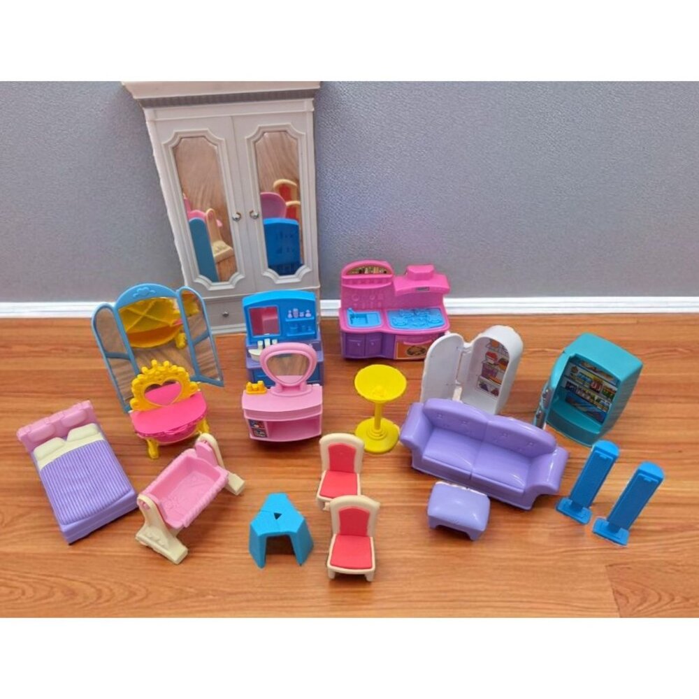 Dollhouse Plastic Furniture 18 Pieces Miniatures kitchen Living Room‎ Bedroom